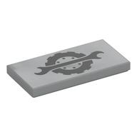 Tile 2 x 4 with Black Wrench, Tire Print (Light Bluish Gray)