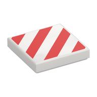 Tile 2 x 2 with Red Danger Stripes Print (White)