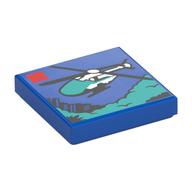 Tile 2 x 2 with LEGO Set Box, Police Helicopter Print (Blue)