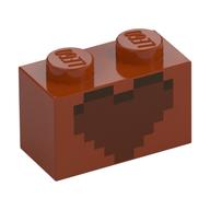 Brick 1 x 2 with Reddish Brown Heart Print (Dark Orange)
