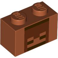 Brick 1 x 2 with Reddish Brown Skeleton Face Print (Dark Orange)