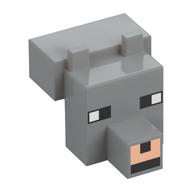 Animal Body Part, Head Blocky with Pixelated Face with Thin Eyes Print (Wolf) (Light Bluish Gray)