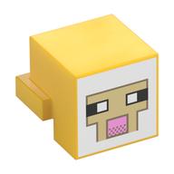 Minifig Head Special, Cube with Rear Ledge, Pixelated White and Tan Face, Dark Tan Outline with Pink Mouth Print (Yellow)