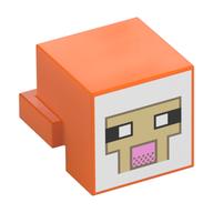 Minifig Head Special, Cube with Rear Ledge, Pixelated White and Tan Face, Dark Tan Outline with Pink Mouth Print (Orange)