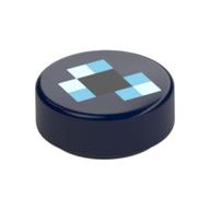 Tile Round 1 x 1 with Blue Squares, Pixelated Eye of Ender Print (Dark Blue)