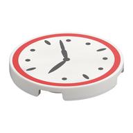 Tile Round 3 x 3 with Clock, Red Border Print (White)
