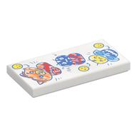 Tile 2 x 4 with Child Drawing of Pig, Ladybug, Bee Print (White)