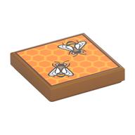 Tile 2 x 2 with Honeycomb with Two Bees (Beehive) Print (Medium Nougat)