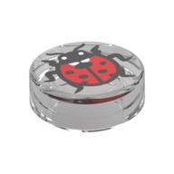 Tile Round 1 x 1 with Ladybug Print (Trans-Clear)