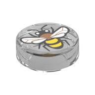 Tile Round 1 x 1 with Bee Print (Trans-Clear)