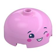 Brick Round 3 x 3 Dome with Center Stud with Face, Winking Print (Bright Pink)