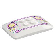 Brick Curved 6 x 4 x 2/3 Quad Curved with 2 x 2 Studs with Bright Pink Grill, Yellow Headlights, Sprinkles Print (White)
