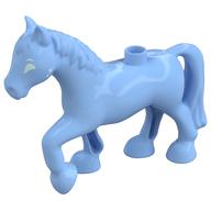 Duplo Animal Horse with one Stud and Raised Hoof with White Eyes Print (Bright Light Blue)