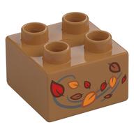 Duplo Brick 2 x 2 with Red and Orange Blowing Leaves Print (Medium Nougat)