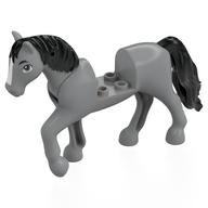 Animal, Horse with Raised Leg, Black Mane and Tail, White Nose Print (Light Bluish Gray)