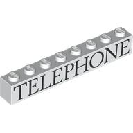 Brick 1 x 8 with Black 'TELEPHONE' Print (White)