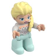 Duplo Figure with Hair with Braid over Left Shoulder, Light Aqua Legs, Icicles on Chest Print (Elsa) (White)