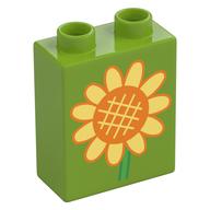 Duplo Brick 1 x 2 x 2 with Sunflower Print (Lime)