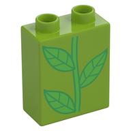Duplo Brick 1 x 2 x 2 with Green Stem Print (Lime)
