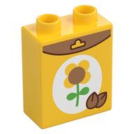Duplo Brick 1 x 2 x 2 with Sunflower Seed Box Print (Yellow)