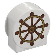 Duplo Brick 1 x 3 x 2 Round Top, Cut with Steering Wheel Print (White)