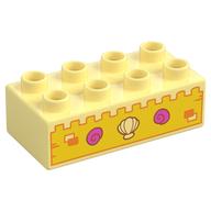 Duplo Brick 2 x 4 with Sandcastle, Eyes Print (Bright Light Yellow)