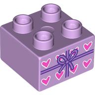 Duplo Brick 2 x 2 with Medium Lavender Bow, Hearts Print (Lavender)