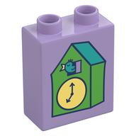 Duplo Brick 1 x 2 x 2 with Green Coocoos Clock Print (Lavender)