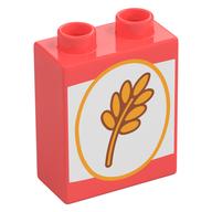 Duplo Brick 1 x 2 x 2 with Cereal Box, Wheat Print (Coral)