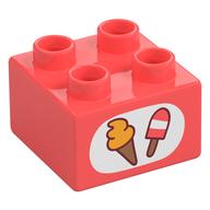 Duplo Brick 2 x 2 with Ice-cream Print (Coral)