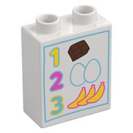 Duplo Brick 1 x 2 x 2 with '1 2 3', Groceries Print (White)