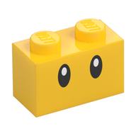 Brick 1 x 2 with Oval Eyes Print (Yellow)