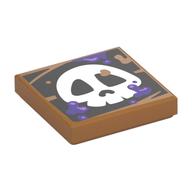Tile 2 x 2 with White Skull on Black Background, Dark Purple Splotches Print (Medium Nougat)