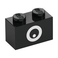 Brick 1 x 2 with White Eye Print (Black)