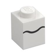 Brick 1 x 1 with Black Scribble Line Print (White)