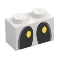 Brick 1 x 2 with Black and Yellow Eyes Looking Left (Dry Bones) Print (White)
