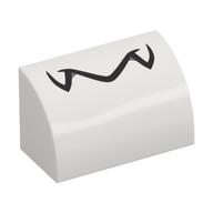 Brick Curved 1 x 2 x 1 No Studs with Jagged Black Line (Dry Bones Mouth) Print (White)