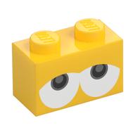 Brick 1 x 2 with Drooping Eyes (Yoshi) Print (Yellow)