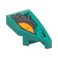 Brick Wedged, Curved 2 x 1 with Stud Notch Right with Orange Eye, Silver Armor Plating Print (Dark Turquoise)