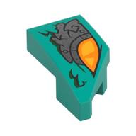 Brick Wedged, Curved 2 x 1 with Stud Notch Left with Orange Eye, Silver Armor Plating Print (Dark Turquoise)