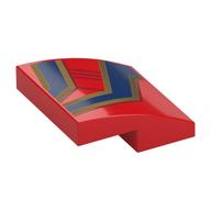 Brick Curved 2 x 2 x 2/3 with Gold/Dark Blue Stripes Print (Red)