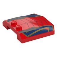 Brick Wedged, Curved Triple 4 x 4 x 2/3, 2 Studs with Dark Blue/Gold Stripes Print (Red)