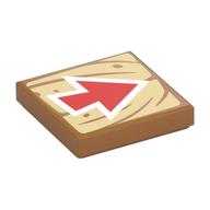 Tile 2 x 2 with Red Arrow on Tan Wood Print (Medium Nougat)