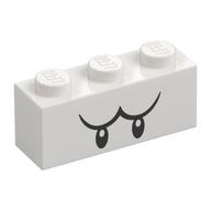 Brick 1 x 3 with Black Eyes and Eyebrows (Boo) Print (White)