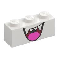 Brick 1 x 3 with Open Mouth Smile with Teeth and Dark Pink Tongue (Boo) Print (White)