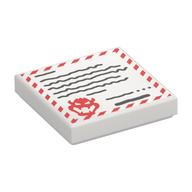 Tile 2 x 2 with Letter, Red Dashed Border, Bowser Head Outline, Black Scribbles Print (White)