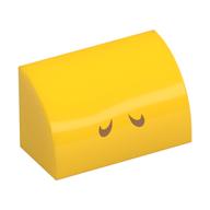 Brick Curved 1 x 2 x 1 No Studs with Medium Nougat Lines (Nostrils) Print (Yellow)