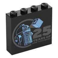 Brick 1 x 4 x 3 with R2-D2, Hologram Brick, '25 YEARS OF LEGO STAR WARS' Print (Black)