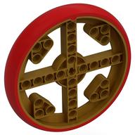 Wheel 88 x 14 with 4 Spokes with 4 Holes, 4 Inserts and Red Integral Tire (Pearl Gold)