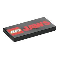 Tile 2 x 4 with LEGO Logo, Red 'JAWS' Print (Black)